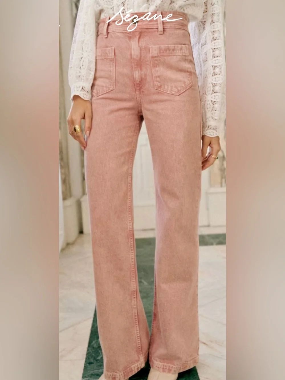Sézane Dusty Pink Straight-Leg High-Rise Jeans, US4